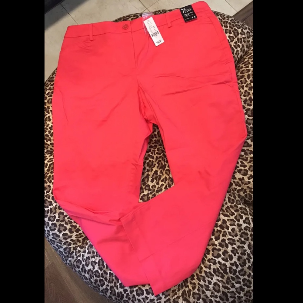 NWT 7th Avenue Jones New York 14 Straight Crop Sateen Pants